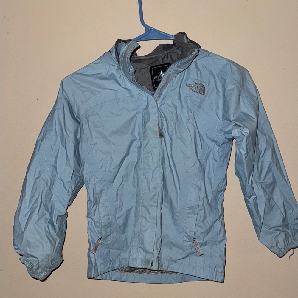 The North Face Sky Blue Hooded Rain Jacket Youth Small